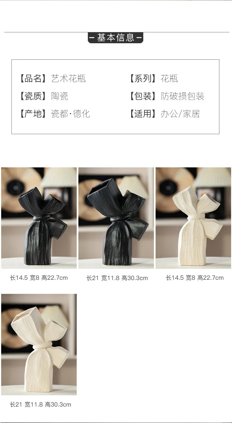 Ceramic Vase Flower Pot Modern Black Decorative Vases For Living Room