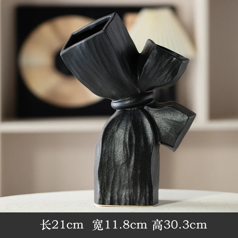 Ceramic Vase Flower Pot Modern Black Decorative Vases For Living Room