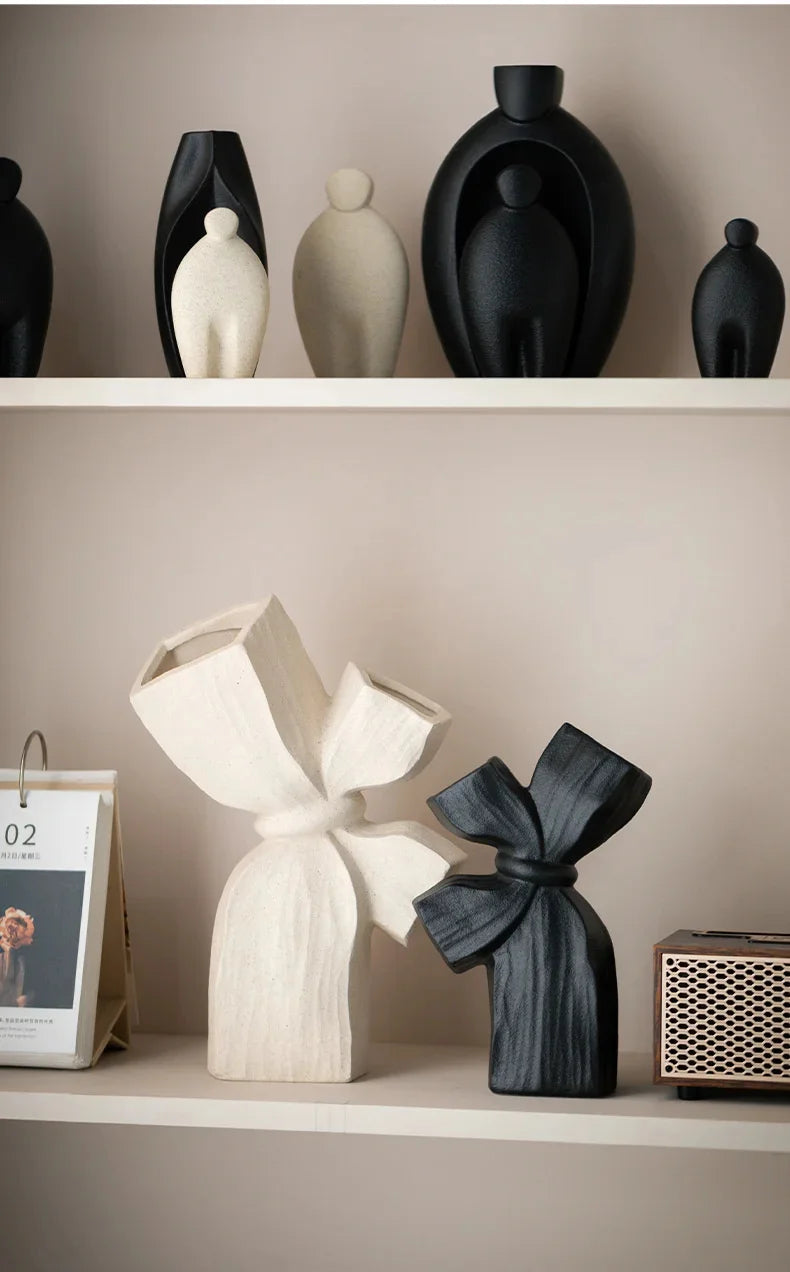 Ceramic Vase Flower Pot Modern Black Decorative Vases For Living Room