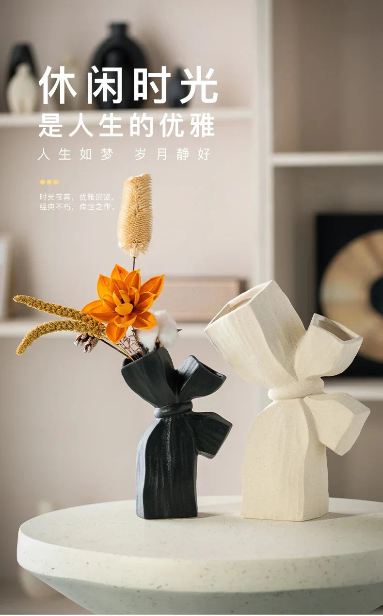 Ceramic Vase Flower Pot Modern Black Decorative Vases For Living Room