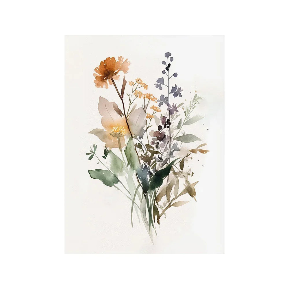 Aesthetic Wall Art Neutral Watercolor Wildflowers Plants