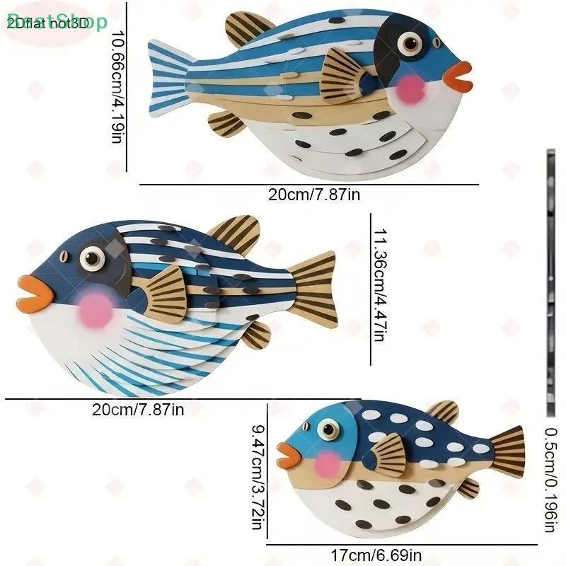 Three Fish Wall Hanging Decoration,Wooden Ocean Art