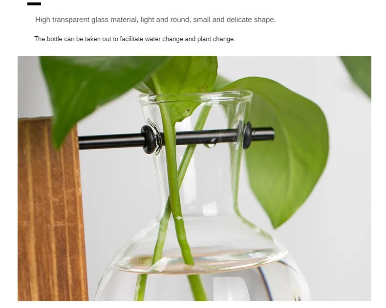 Flower Pot Transparent Vase Wooden Frame Glass Home Decoration