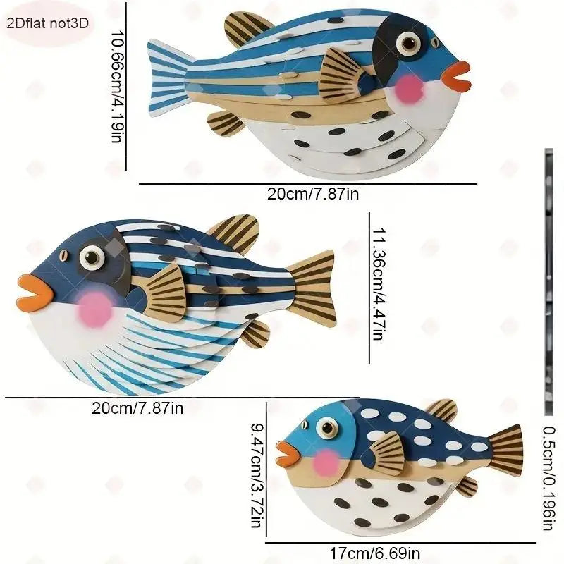 Three Fish Wall Hanging Decoration,Wooden Ocean Art