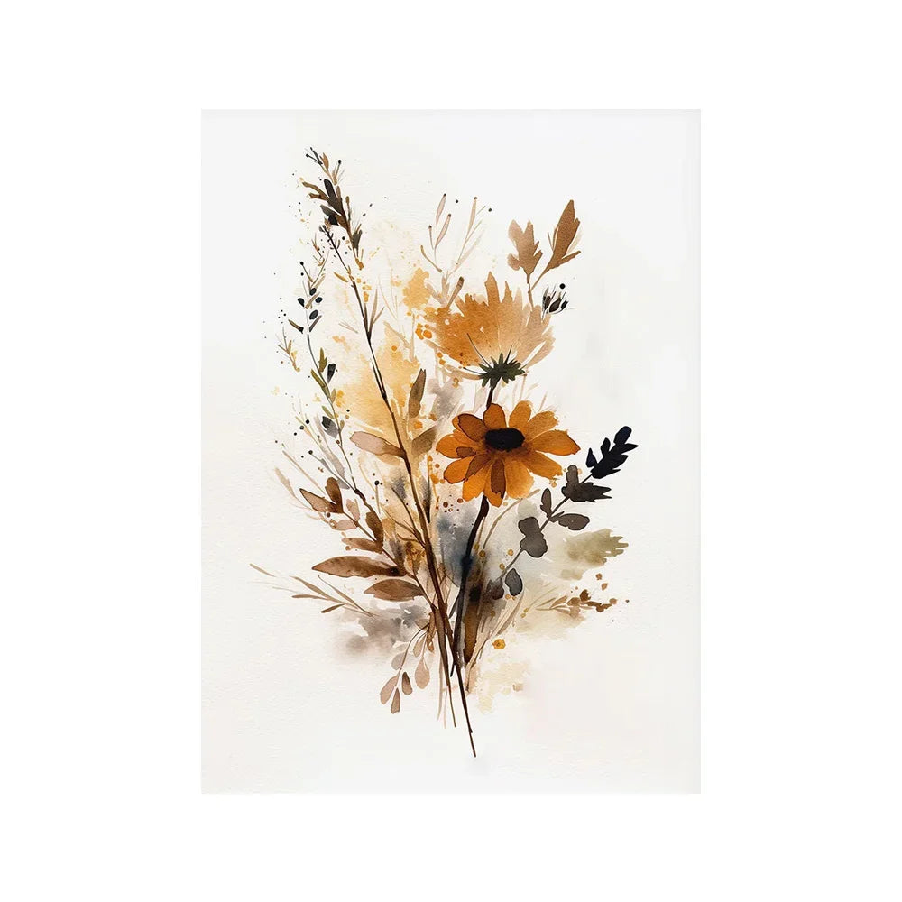 Aesthetic Wall Art Neutral Watercolor Wildflowers Plants