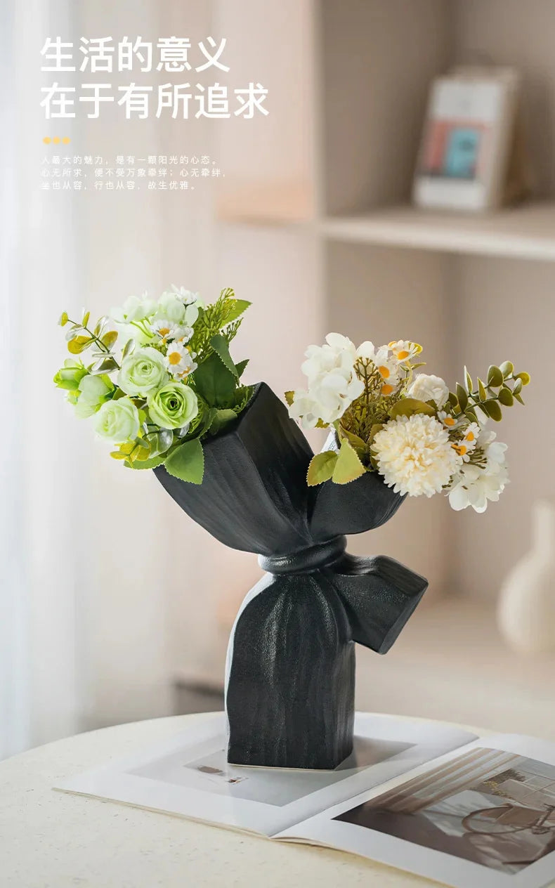 Ceramic Vase Flower Pot Modern Black Decorative Vases For Living Room