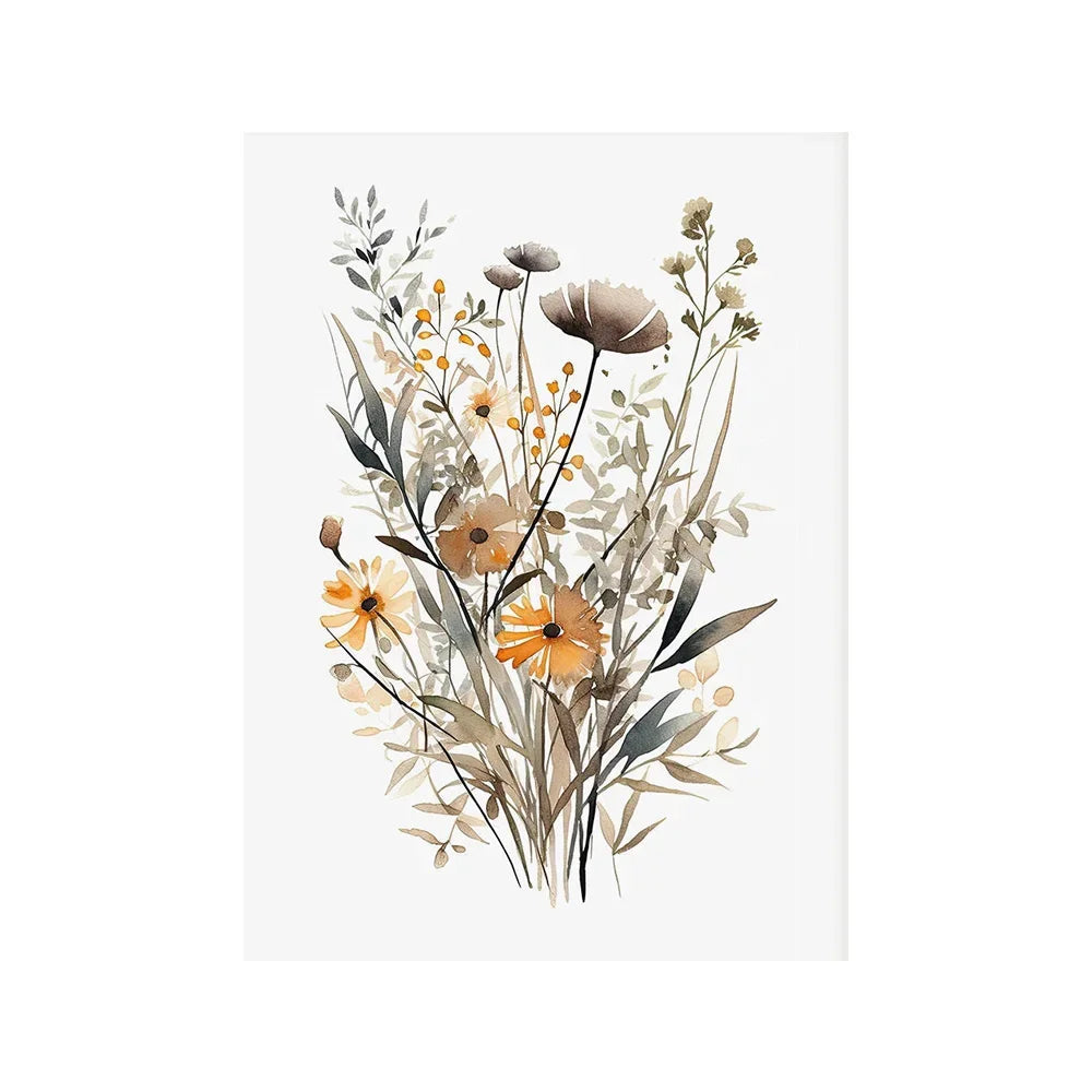 Aesthetic Wall Art Neutral Watercolor Wildflowers Plants