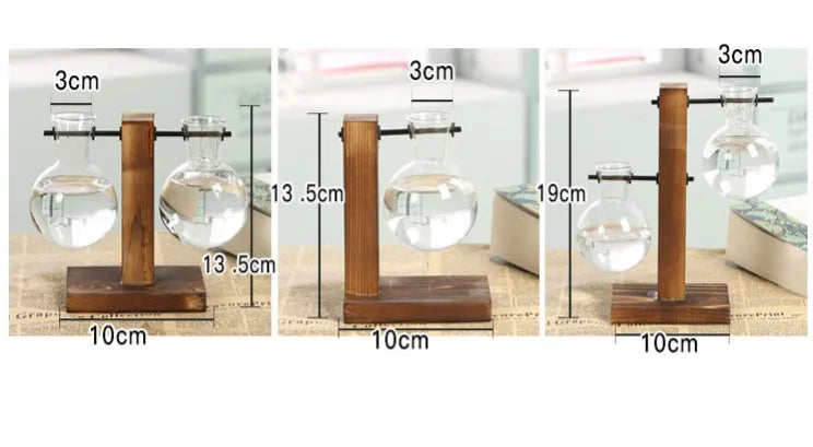Flower Pot Transparent Vase Wooden Frame Glass Home Decoration